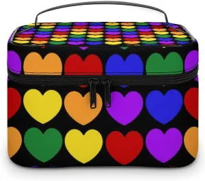 Women's Travel Makeup Bag, Large Capacity Cosmetic Organizer Case Colorful LGBTQ Rainbow Love Heart LGBT Toiletry Bag with Zipper Pouch