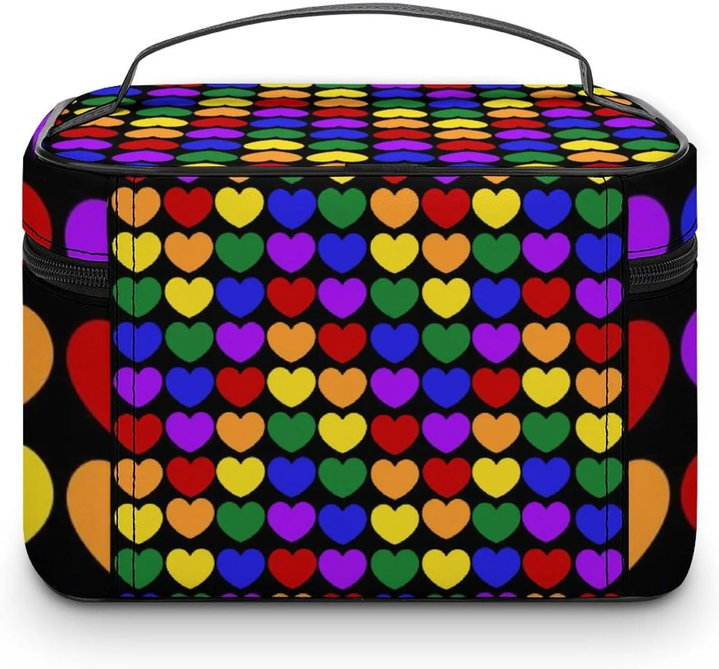 Women's Travel Makeup Bag, Large Capacity Cosmetic Organizer Case Colorful LGBTQ Rainbow Love Heart LGBT Toiletry Bag with Zipper Pouch
