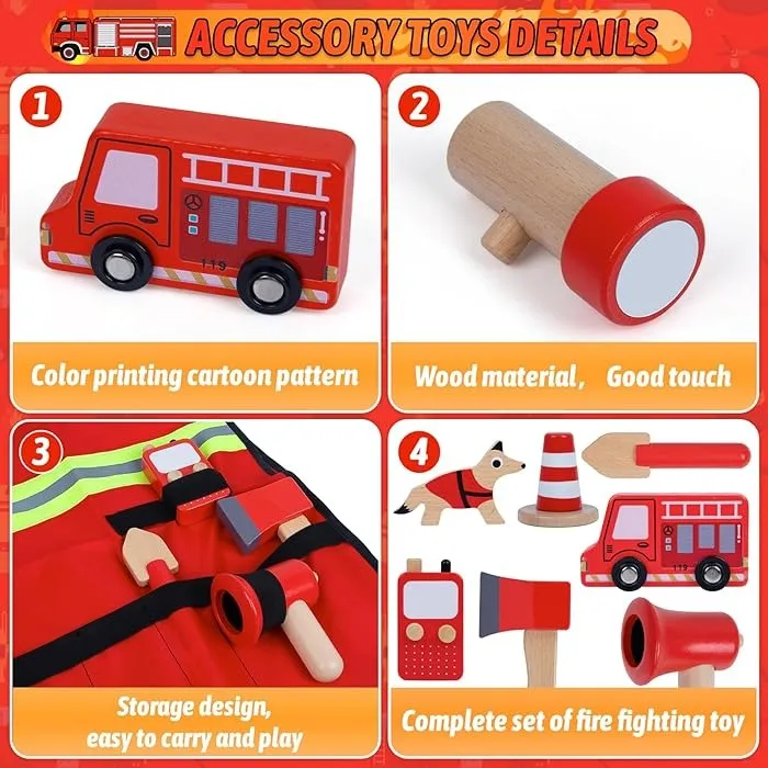 Wooden Fire Fighter Pretend Play Set - 15 Pieces (3-8 Years)