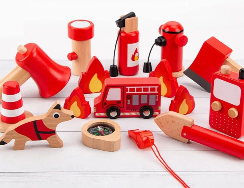 Wooden Fire Fighter Pretend Play Set - 15 Pieces (3-8 Years)