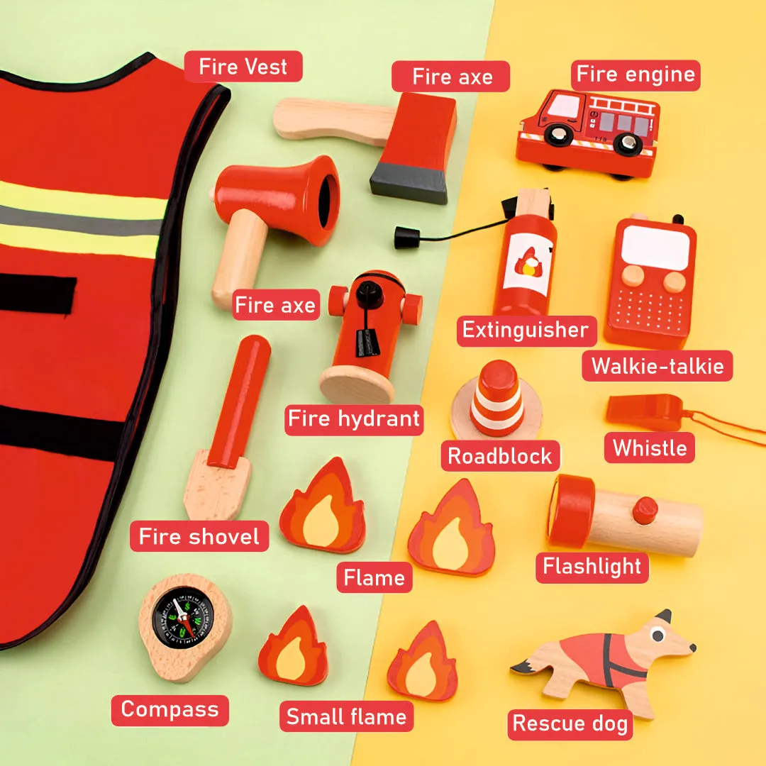 Wooden Fire Fighter Pretend Play Set - 15 Pieces (3-8 Years)