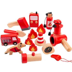 Wooden Fire Fighter Pretend Play Set - 15 Pieces (3-8 Years)