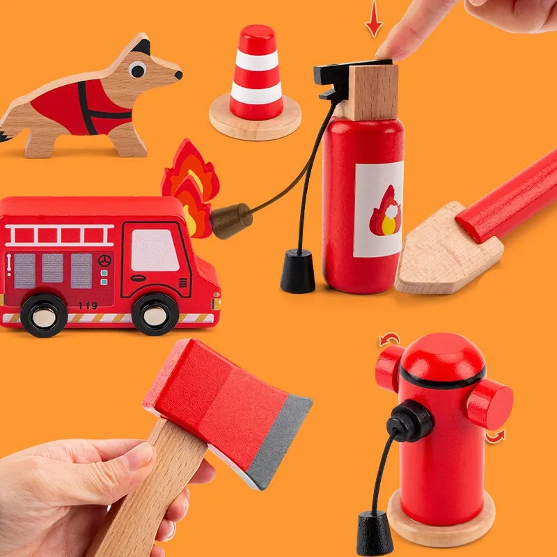 Wooden Fire Fighter Pretend Play Set - 15 Pieces (3-8 Years)