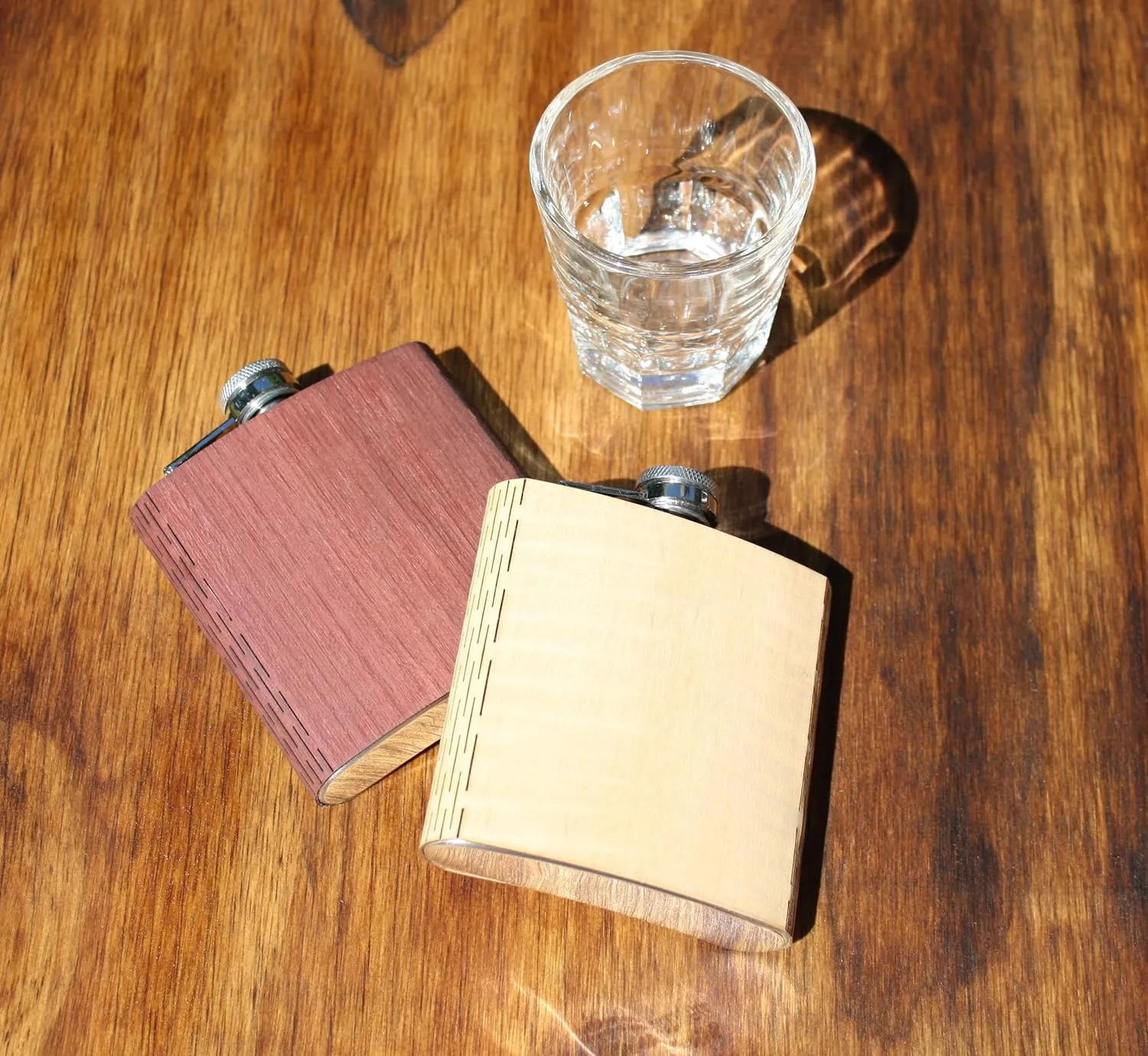 WUDN 6 oz. Wooden Hip Flask - Stainless Steel Body, Real Purple Heart