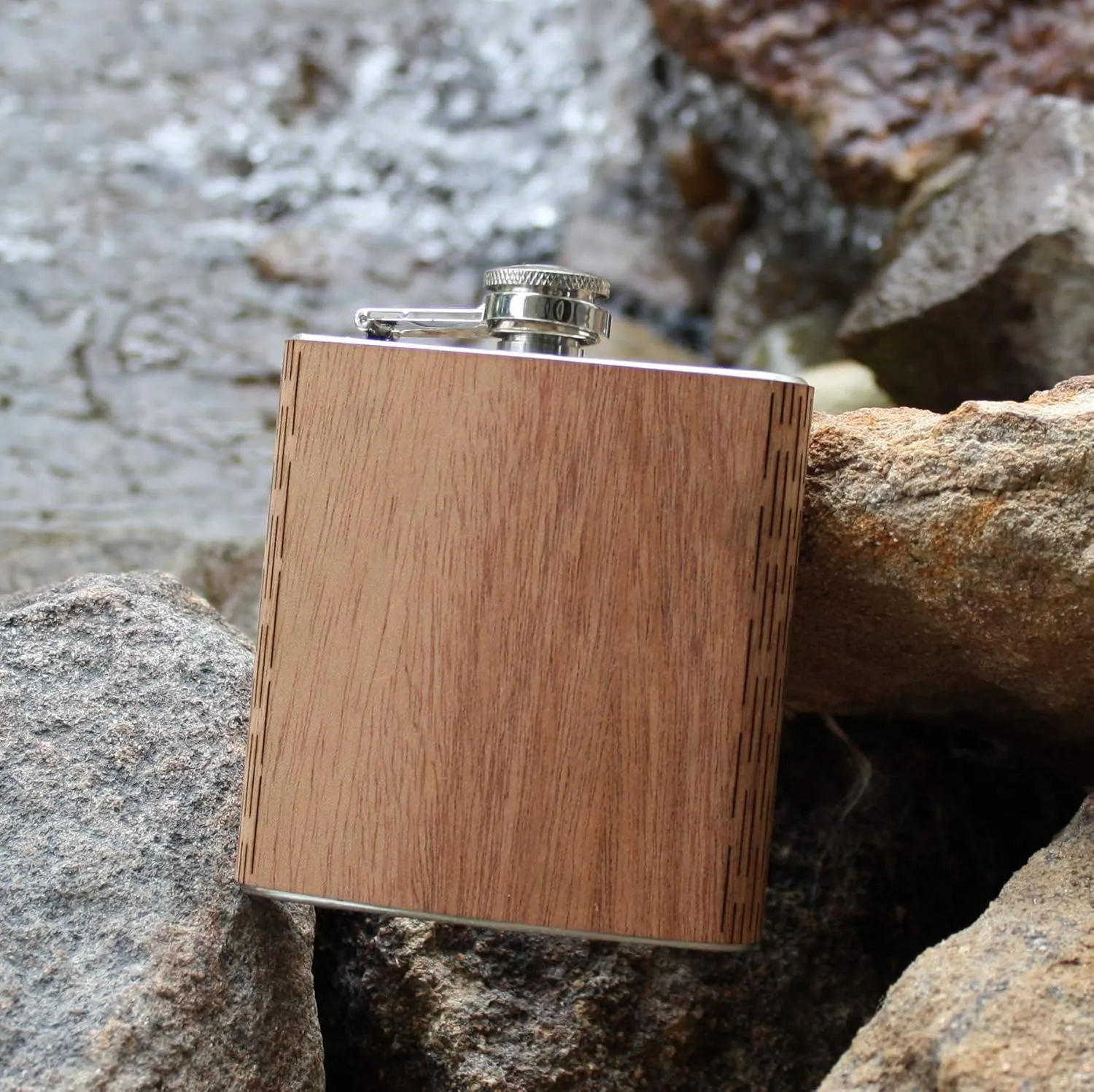 WUDN 6 oz. Wooden Hip Flask - Stainless Steel Body, Real Purple Heart