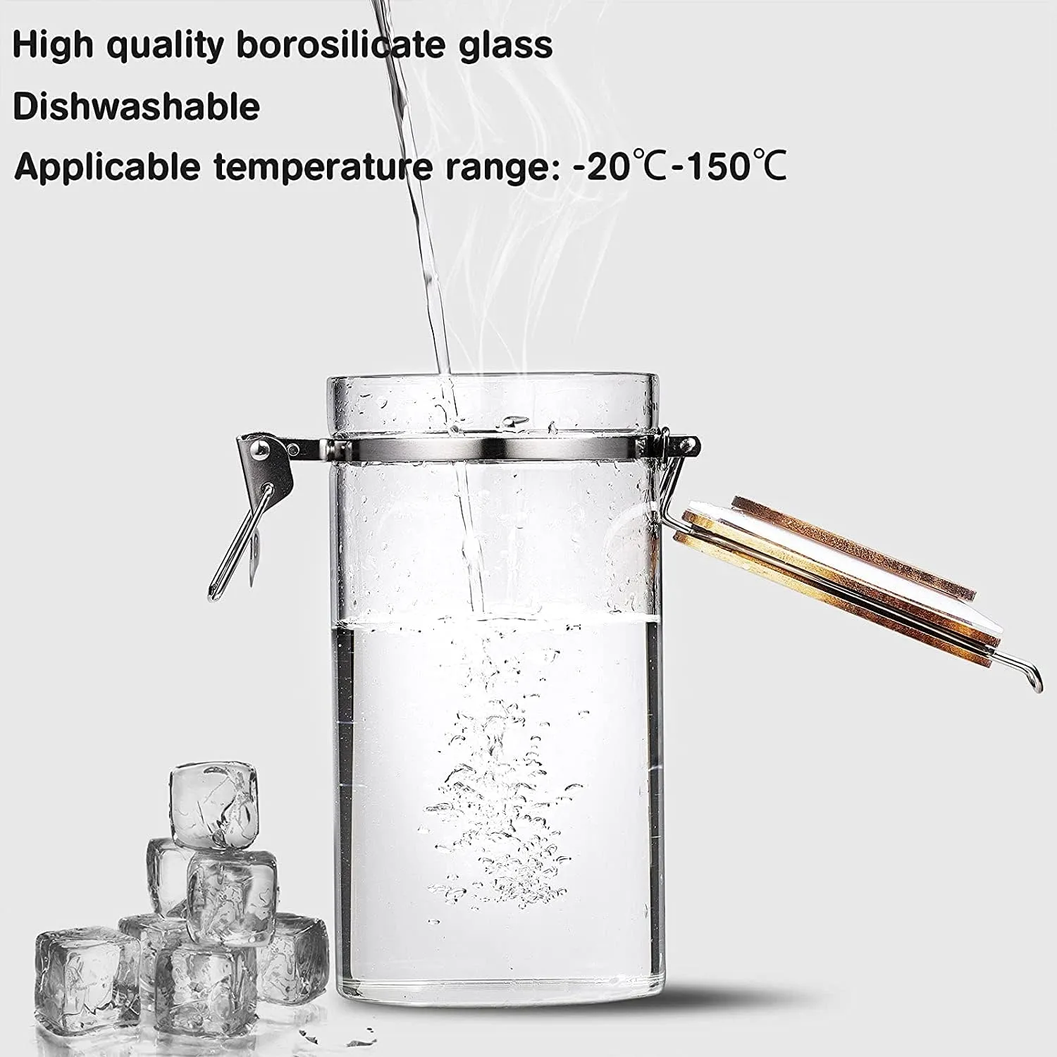 Yangbaga Glass Sugar Coffee Containers with Shelf, 2 x 45OZ Coffee Bean Canister Storage Station Organizer with Airtight Locking Clamp and Log Coffee Scoop, Large Capacity Food Storage Jar for Kitchen