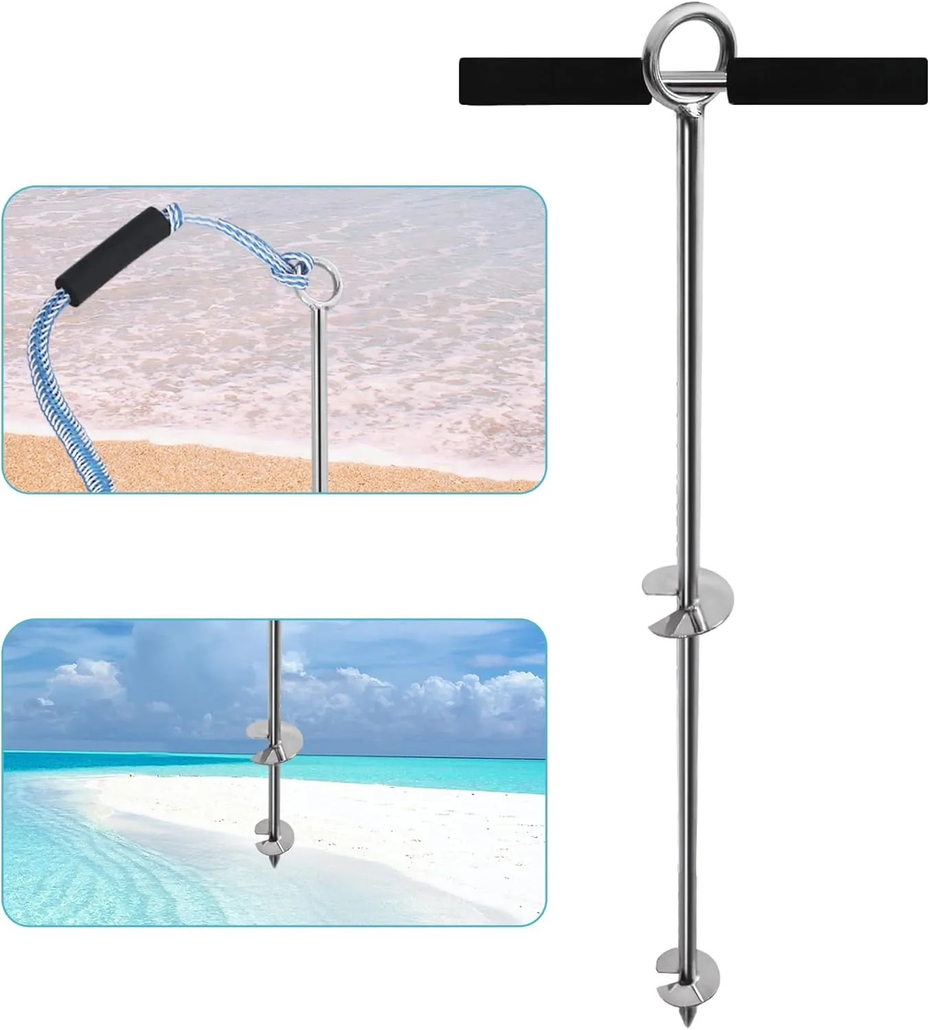 YANYUCB Sand Anchor Kit 316 Stainless Steel Boat Screw Anchor Auger to The Beach and Sandbar, w/Removable Handle, Bungee Line & Carry Bag, for Jet Ski,PWC,Floats,Pontoon