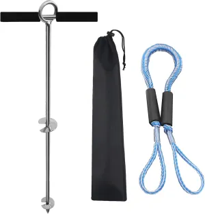 YANYUCB Sand Anchor Kit 316 Stainless Steel Boat Screw Anchor Auger to The Beach and Sandbar, w/Removable Handle, Bungee Line & Carry Bag, for Jet Ski,PWC,Floats,Pontoon