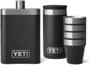 YETI 7 oz Flask with Color Matching Set of Shot Glasses, Black