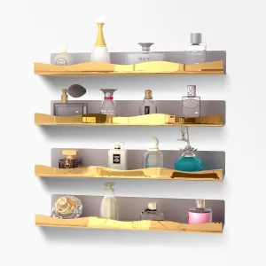 YMVV 15.7 in Large Golden Reflective Acrylic Mounted Floating Shelf, Perfume Organizer Shelf, Modern Bathroom Storage Toy Display Organizer Decor 4 Pack