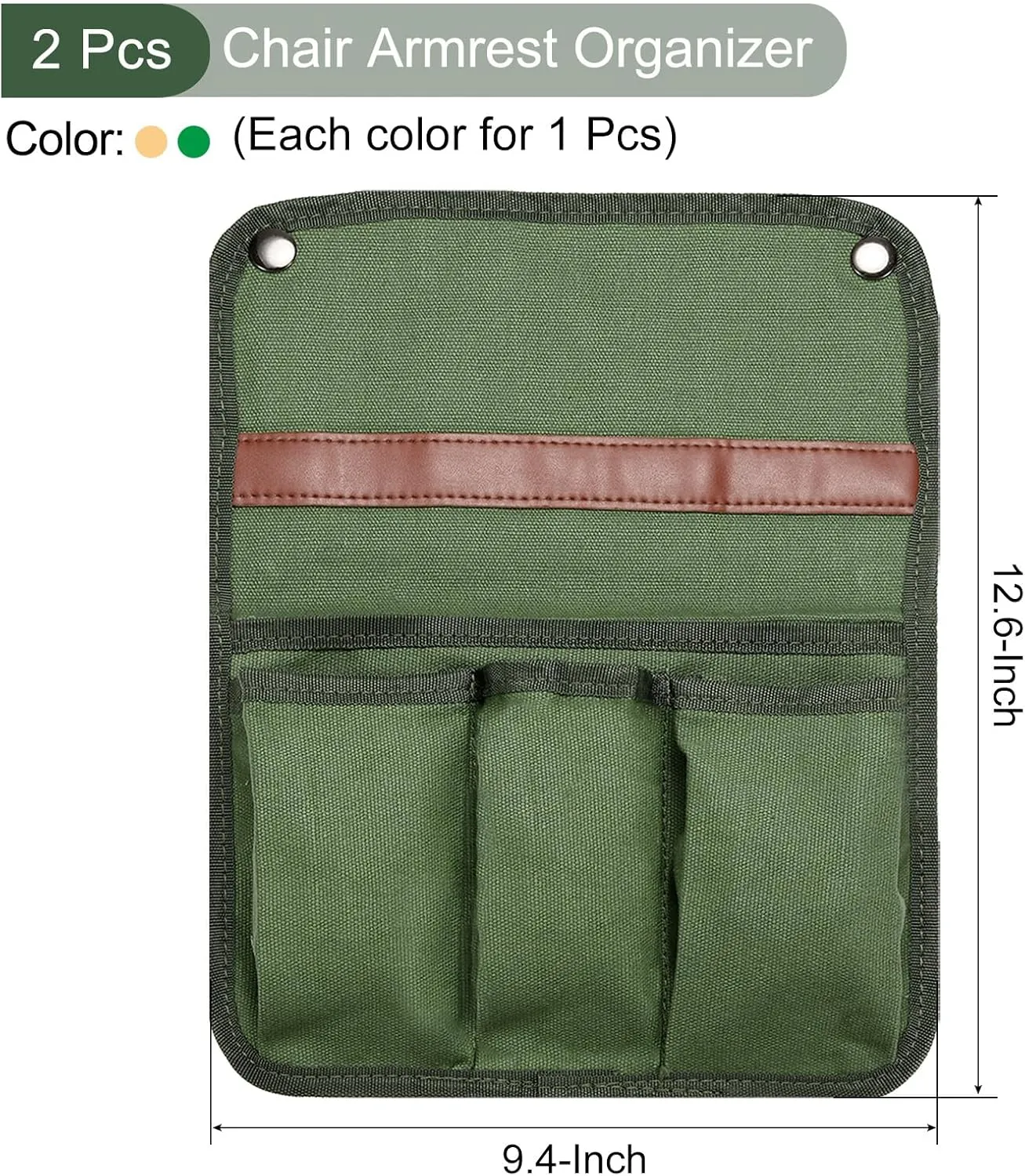 YOKIVE 2 Pcs Chair Armrest Organizer, Waterproof Folding Chair Storage Bag Pouch, Great for Camping Daily Use (Green Beige)