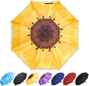 YumSur Compact Travel Umbrella - Windproof, Reinforced Canopy, Tested in 60mph Winds, Strong Reinforced Windproof Umbrella, One Touch Auto Open/Close for Men & Women