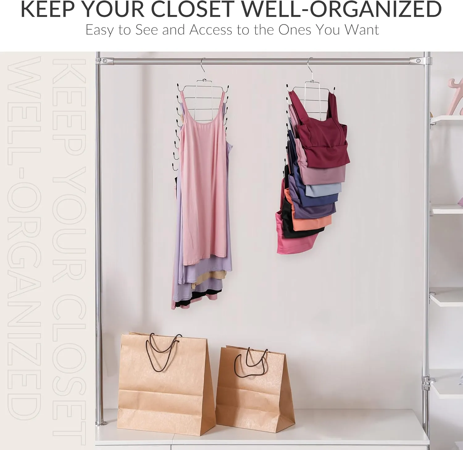 ZEDODIER 2 Pack Tank Top Hanger, Space Saving Bra Hanger, Non-Slip Hanging Sport Bras Holder, Closet Organizers and Storage for Camisoles Tank Tops Bras Ties Swimsuits Strappy Dress, Silver