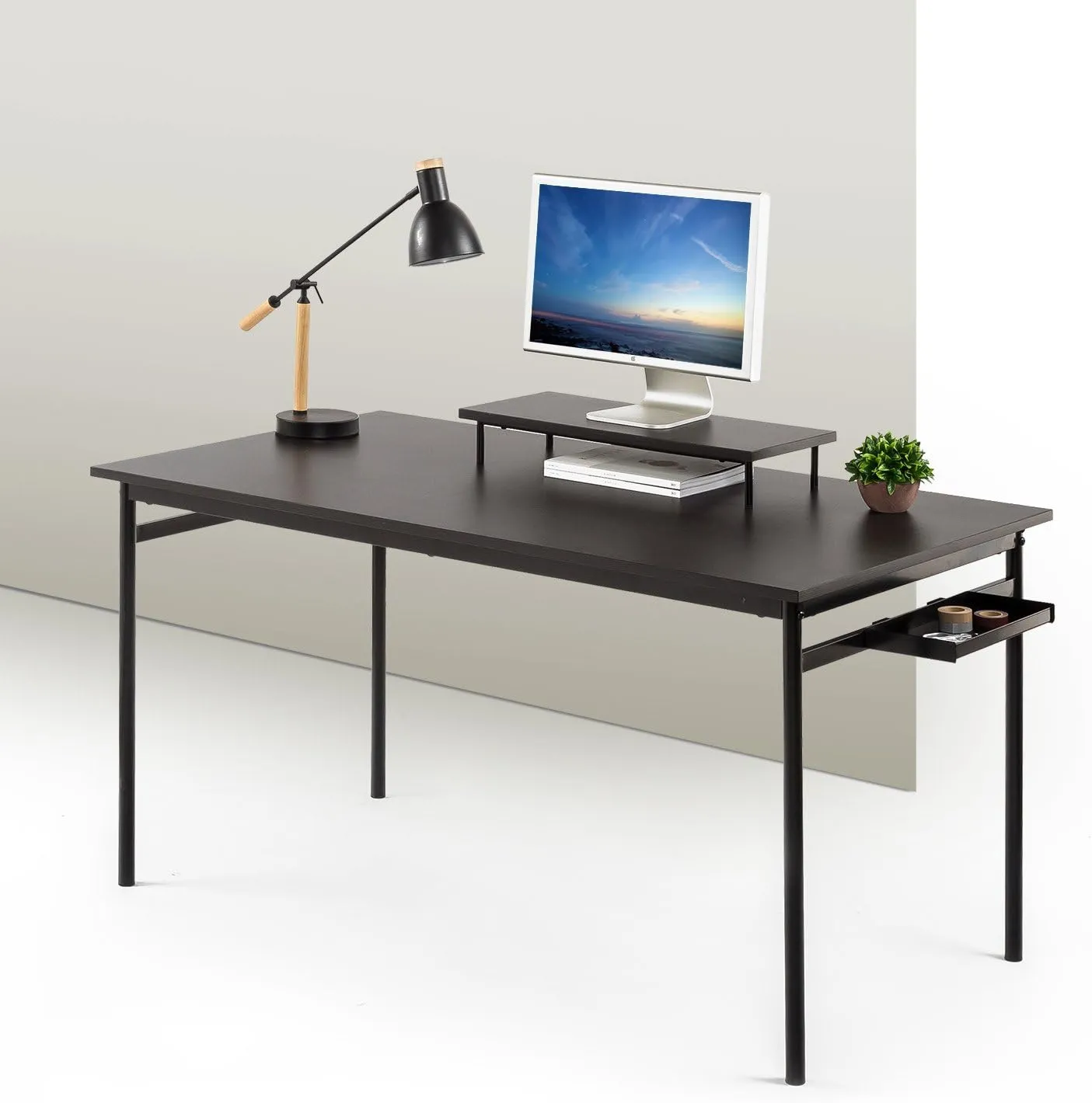 ZINUS Tresa Metal Desk with Storage and Monitor Stand, Workstation with Espresso Finish, Computer Desk, Easy Assembly, Large, Black
