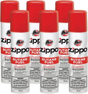 Zippo Butane Fuel 2.5oz Refill for up to 20 Lighters, 75 ml - 6 Pack