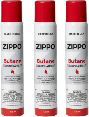 Zippo Butane Fuel 2.67oz Refill for up to 40 Lighters, 135 ml, 3 Pack