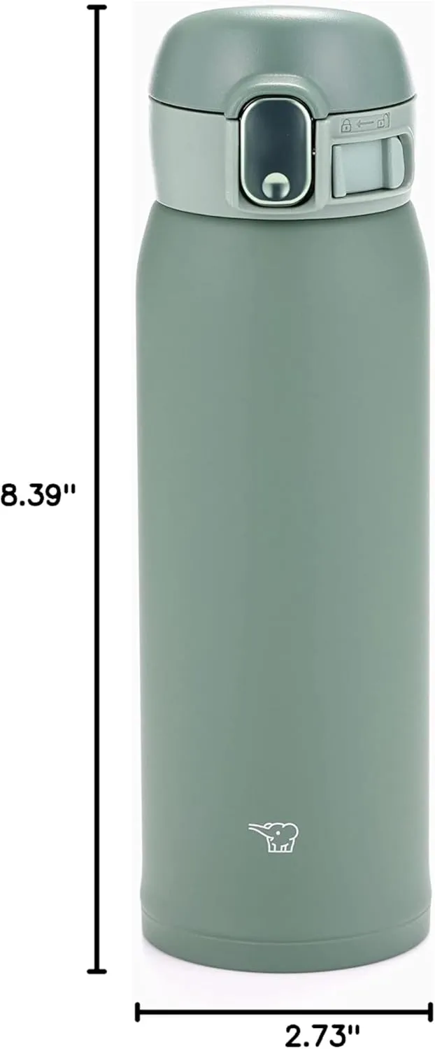 Zojirushi SM-WA48-GD Water Bottle, One-Touch Stainless Steel Mug, Seamless 0.48L Khaki