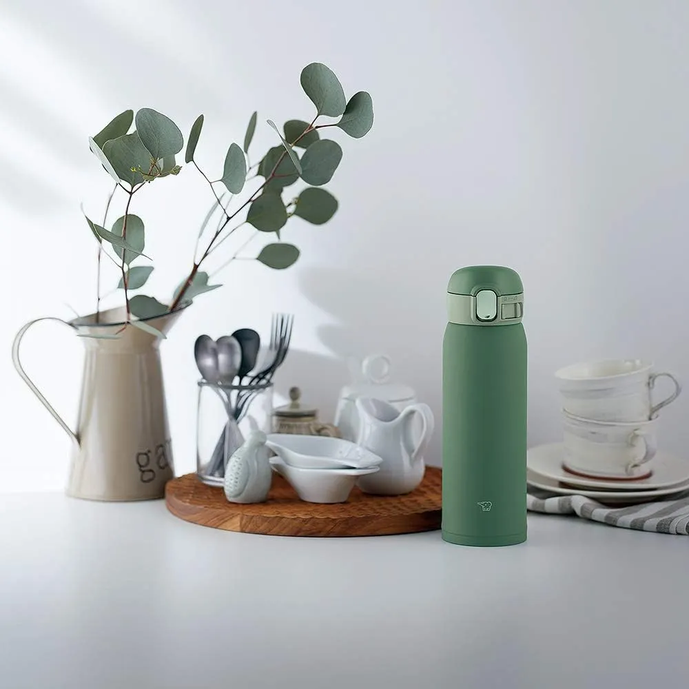 Zojirushi SM-WA48-GD Water Bottle, One-Touch Stainless Steel Mug, Seamless 0.48L Khaki