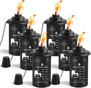 ZSZMFH 16oz Torch Canisters, 6 Pack Bamboo Torch Refillable Replacement Canister, Outdoor Citronella Fuel Torch Canister with Wicks and Covers,for Luau Party, DIY Garden Decor.